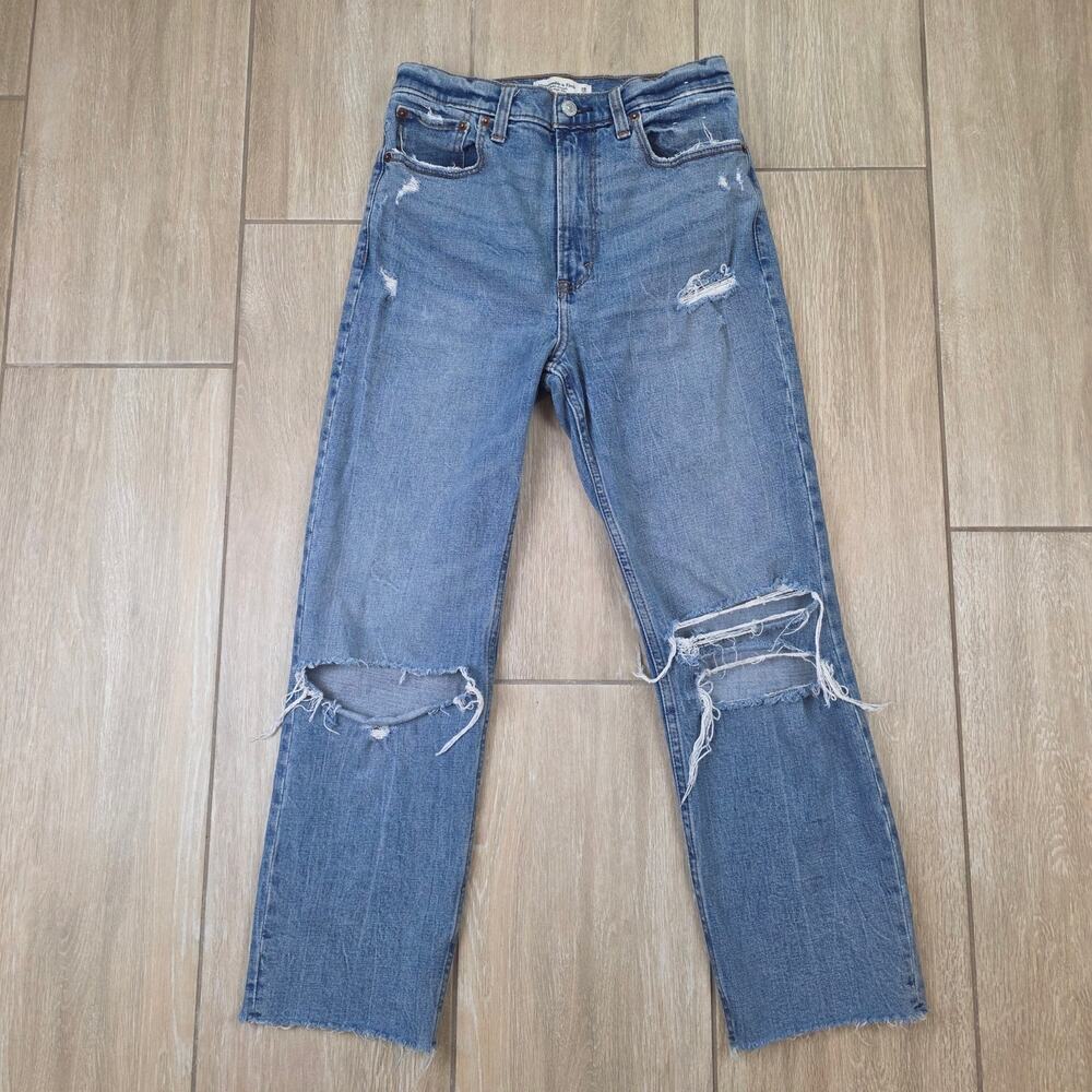 Abercrombie Ankle Straight Jeans Womens 28 6R Ultra High Rise Distressed Blue